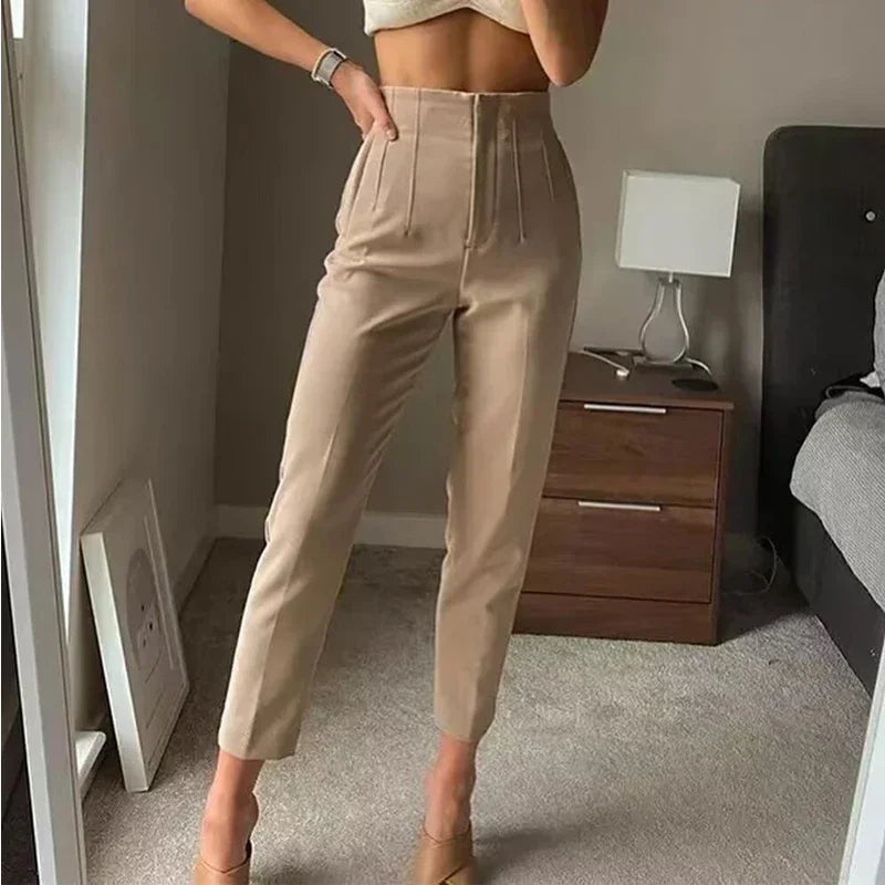 HXAO Fashion Office Wear High waist Pants for Women Formal Pants Office outfits Pencil Trousers Black Pink White Ladies Pants