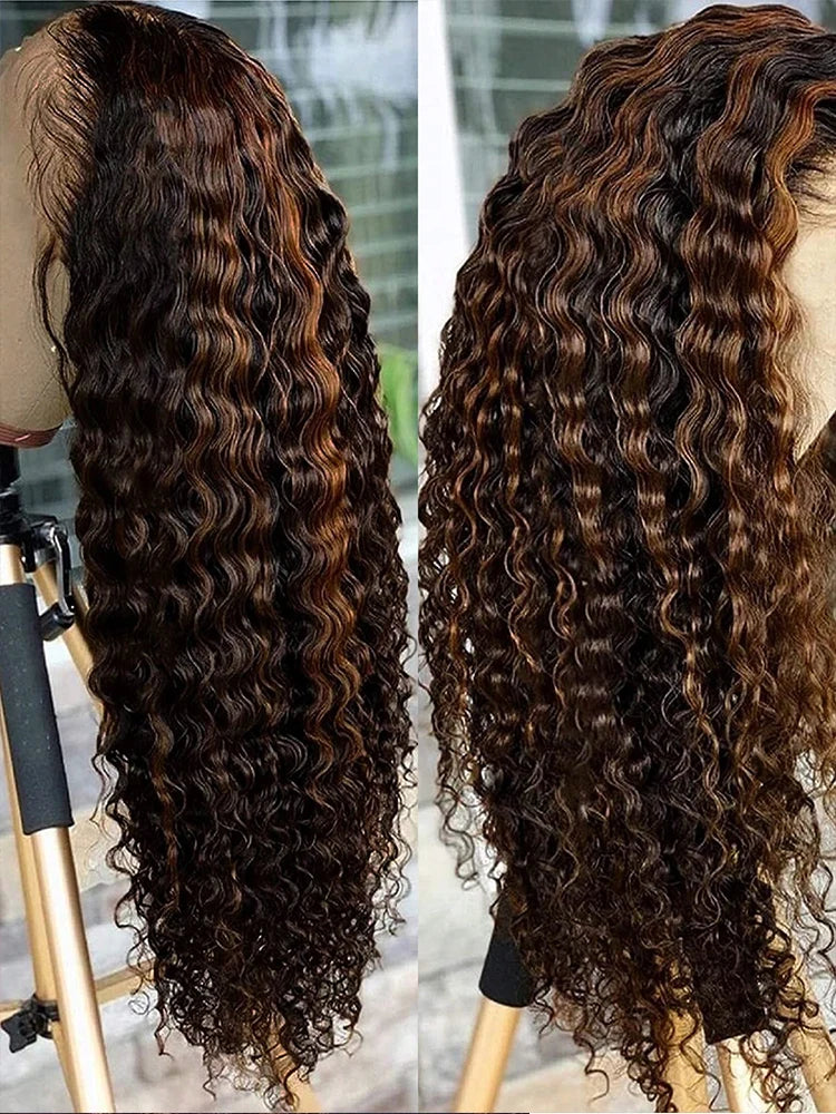 1B/30 Highlight Ombre Human Hair 13x4 Deep Wave Colored Lace Front Wigs Human Hair Pre Plucked with Baby Hair 180 Density