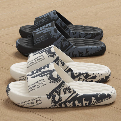 Plus Size 48 Graffiti Bear Printing Men Slippers Sole EVA Indoor Open Toe Flip Flops Beach Slides Flat Sandals Slide