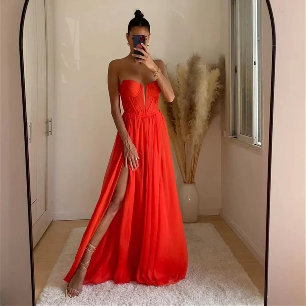 Customized Sweetheart A-line Exquisite Zipper Evening Dress Charming Sleeveless Prom Dress High Split Party Gown вечернее плать