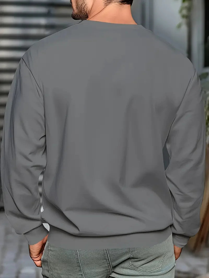 Men's autumn and winter fashionable casual loose Paris letter print fleece pullover long sleeved round neck sweatshirt