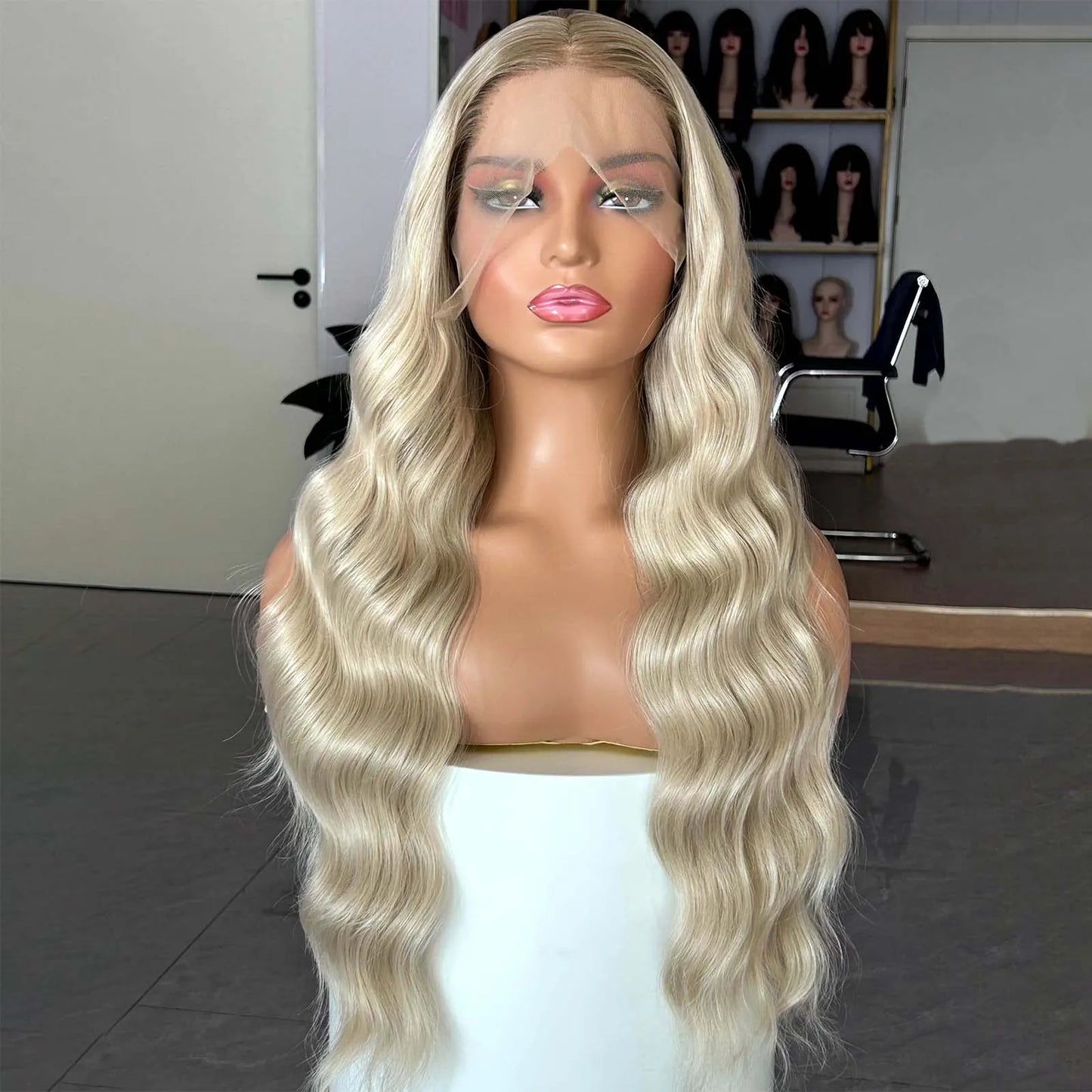 Long Blonde Brown Ombre Wig Long Curly Wavy Synthetic Lace Front Wig Middle Part 13X4 Loose Deep Wave Ash Blonde Wigs for Women