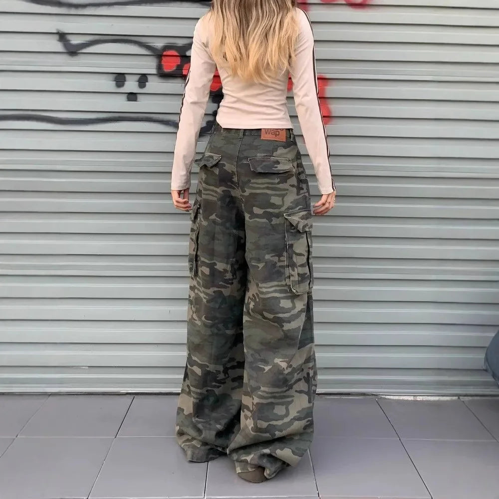 Vintage Women's Jeans Loose-Fit Slimming Casual Wide-Leg Trousers American Style Streetwear Denim Cargo Pants
