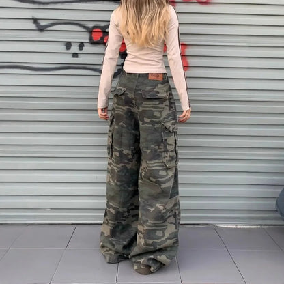Vintage Women's Jeans Loose-Fit Slimming Casual Wide-Leg Trousers American Style Streetwear Denim Cargo Pants
