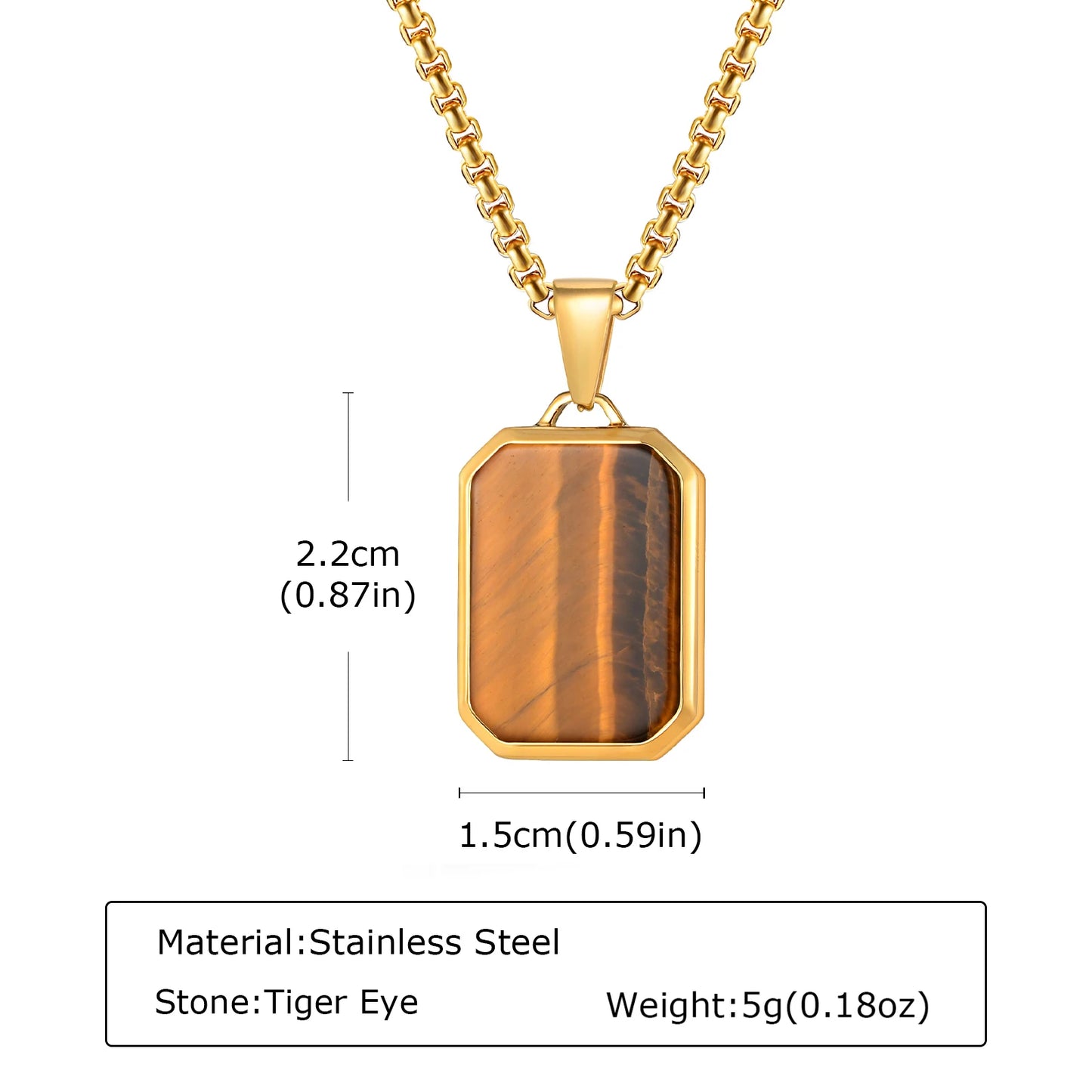 Trendy Pendant Necklaces for Men Boys,Square Natural Stone Stainless Steel Necklaces,Hip Hop Cool Healing Jewelry Gifts