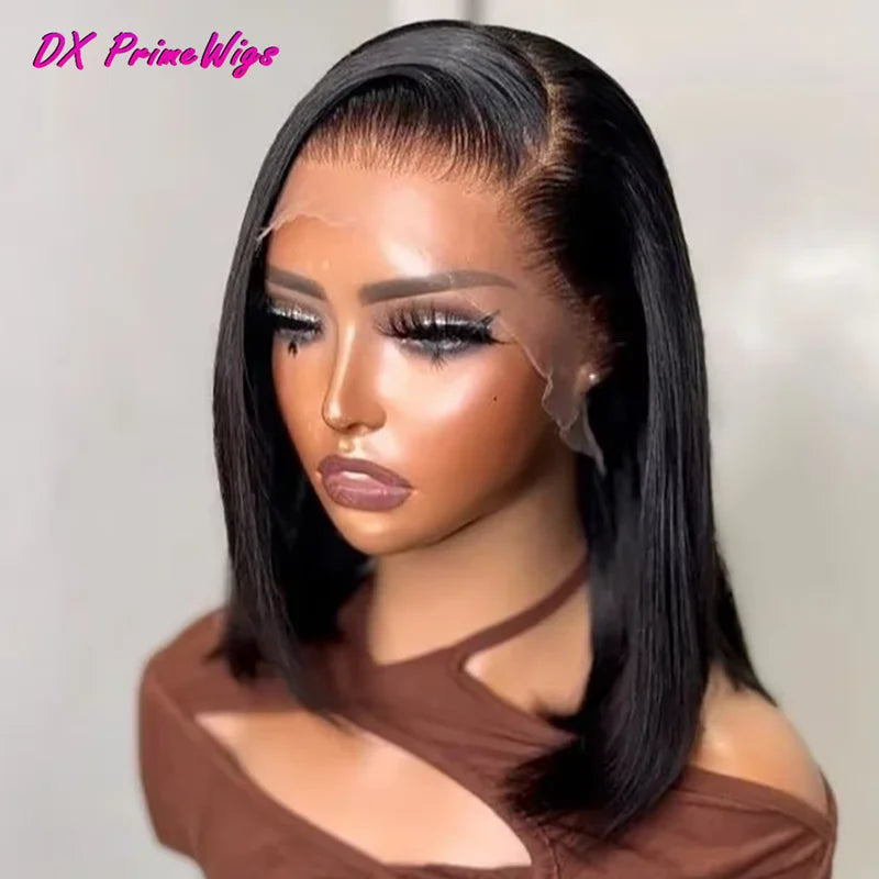 13x4 Straight Lace Frontal Bob Wig Pre Plucked Human Hair Wigs Brazilian Remy Short Bob Wig For Women Natural Black #1B 14 Inch