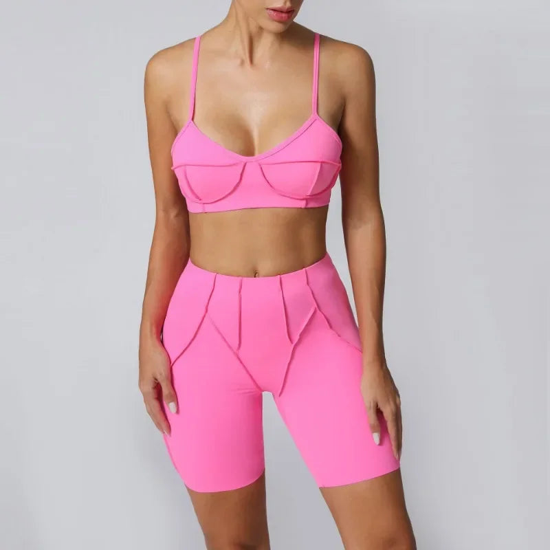 Yoga Fitness Sports Sets High Waist Hip-lifting Shorts Open Back Bra Suit Casual Running Workout Gym Leggings Sexy Set for Women