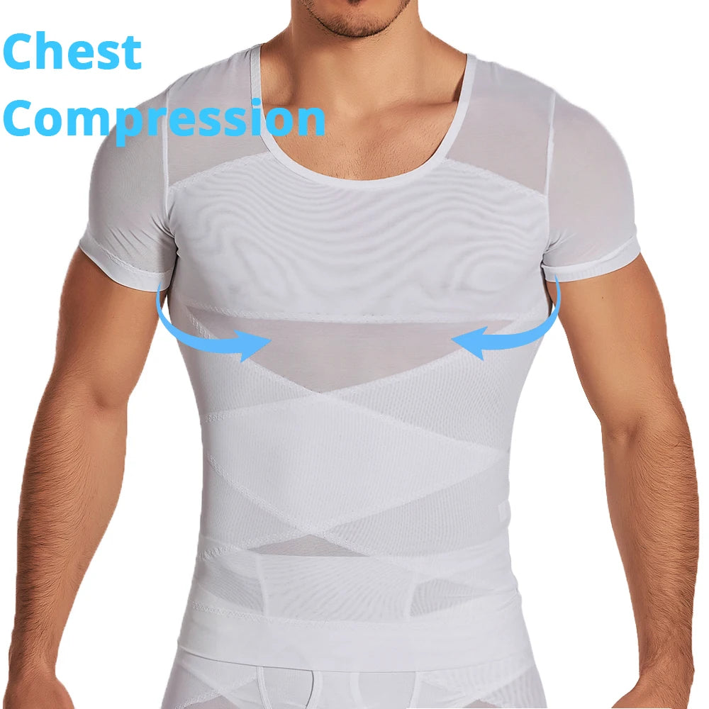 Mens Mesh Body Shaper Short Sleeve Compression Shirts Belly Slimming Undershirt Workout Abs Abdomen Tummy Control Tops Shapewear