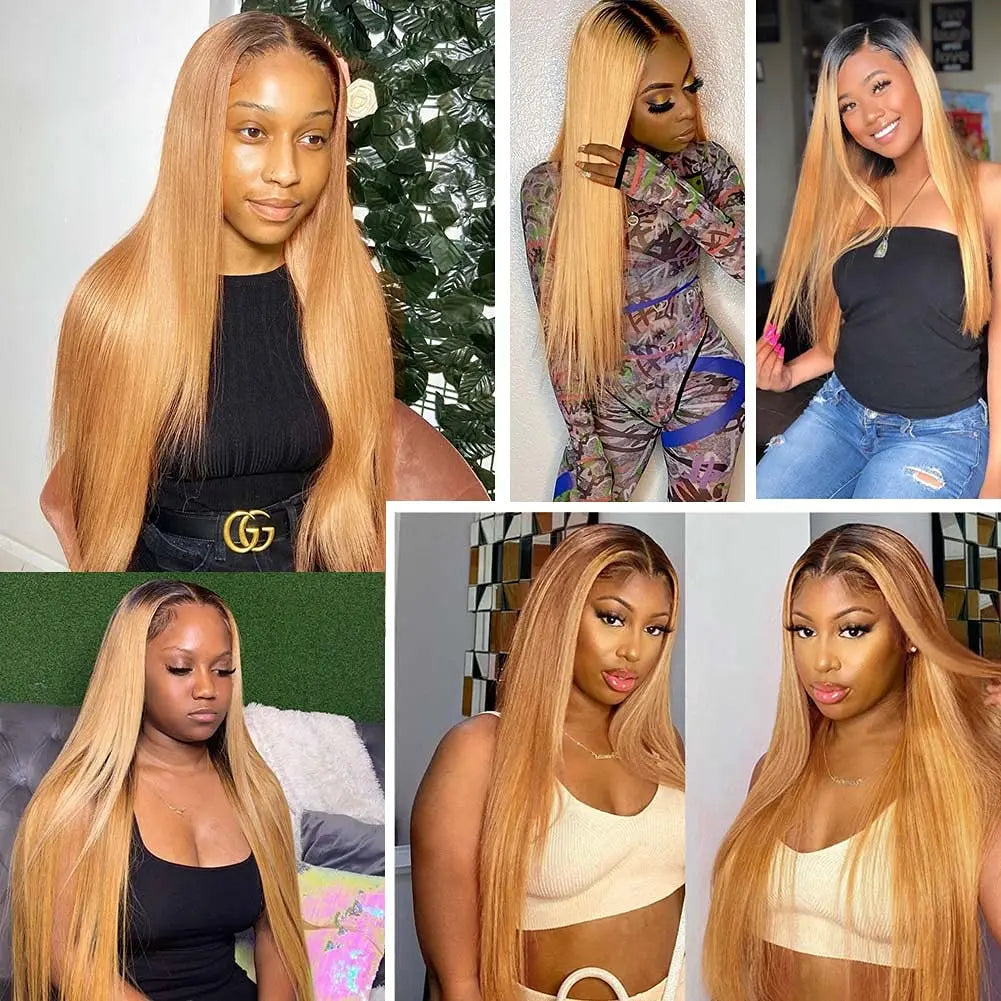 1B 27 Honey Blonde Wig Hd Lace Front Wigs Blonde Lace Front Wig Straight Human Hair Wig Brazilian Remy Colored For Women 30 Inch