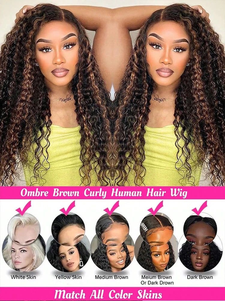 1B/30 Highlight Ombre Human Hair 13x4 Deep Wave Colored Lace Front Wigs Human Hair Pre Plucked with Baby Hair 180 Density