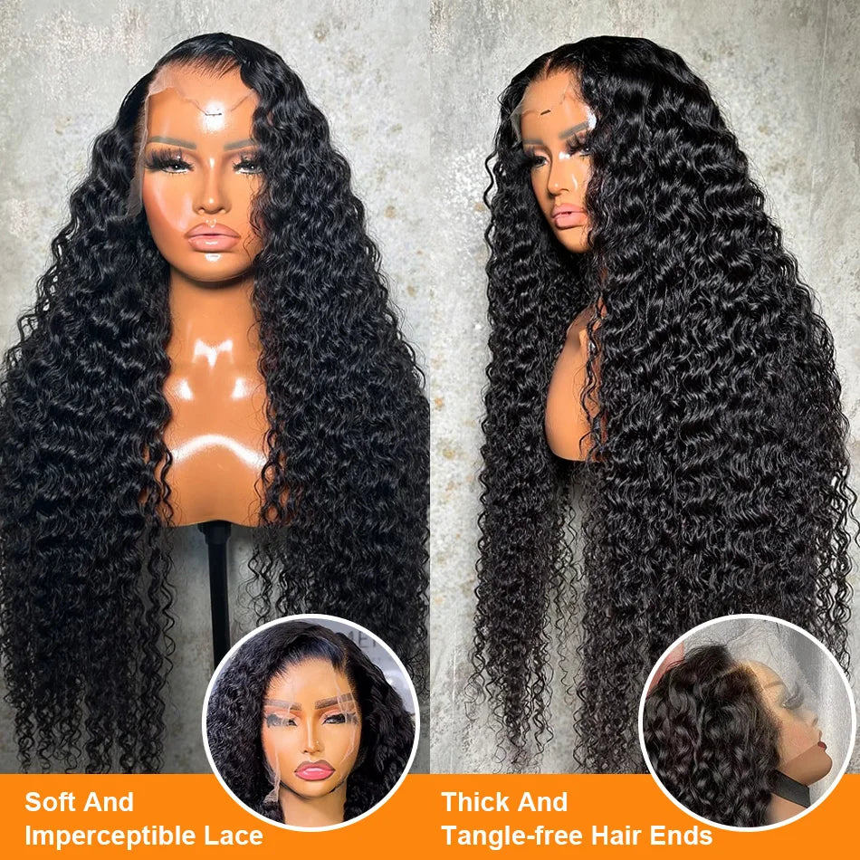100% Human Hair 13x6 HD Transparent Deep Wave Lace Frontal Wigs 13x4 Water Curly Lace Front Wig 30 40 Inch Kinky Brazilian Black