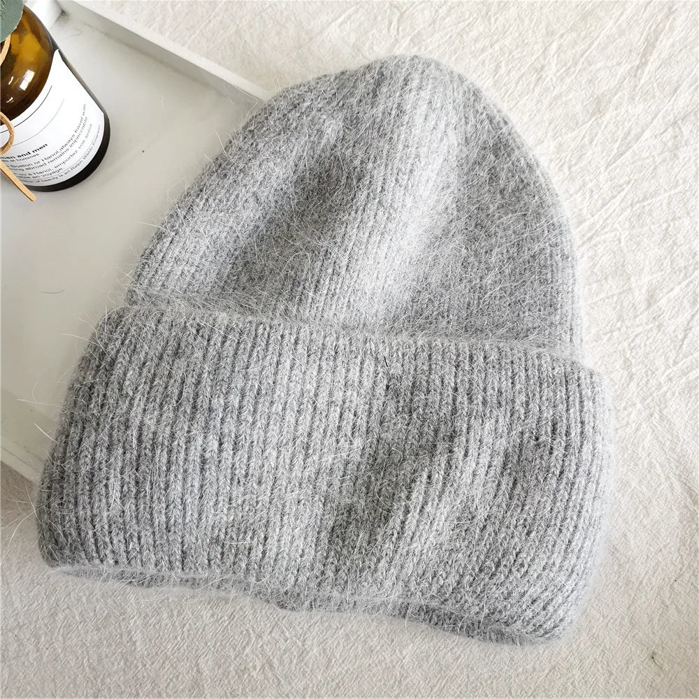 Women Winter Hat Real Rabbit Fur Winter Hats For Women Fashion Warm Beanie Hats Women Solid Adult Cover Head Cap