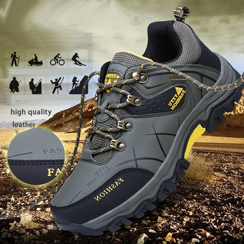 Shoes for Men 2026 New Men Sneakers Leather Waterproof Mountaineering Camping Hiking Shoes Thick Sole Comfortable Running Shoes