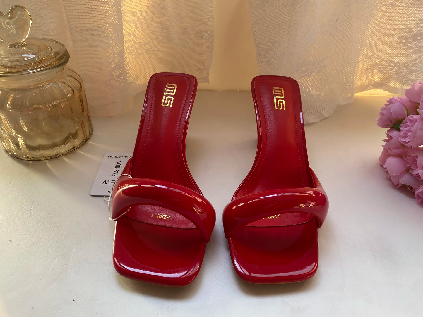 Black Red High Heel Slippers Women Open Toe Slingback Sandals Female Pumps Square Toe Summer Simple Designer Heeled Sandals