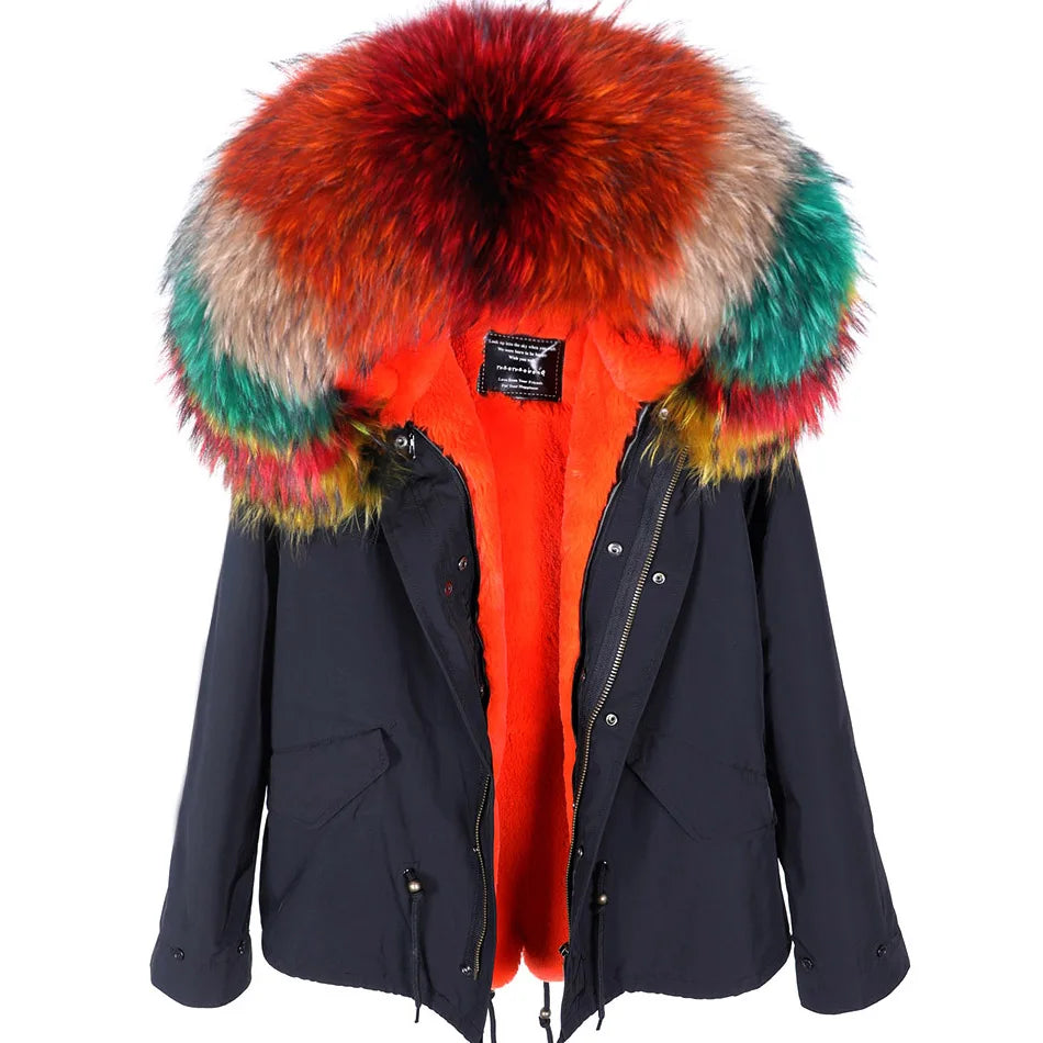 MAOMAOKONG 2025 & 2026 Real Fur Coat New Fashion Fox Fur Collar Winter Women's clothing Removable Lining Thickened Jacket Short Parka