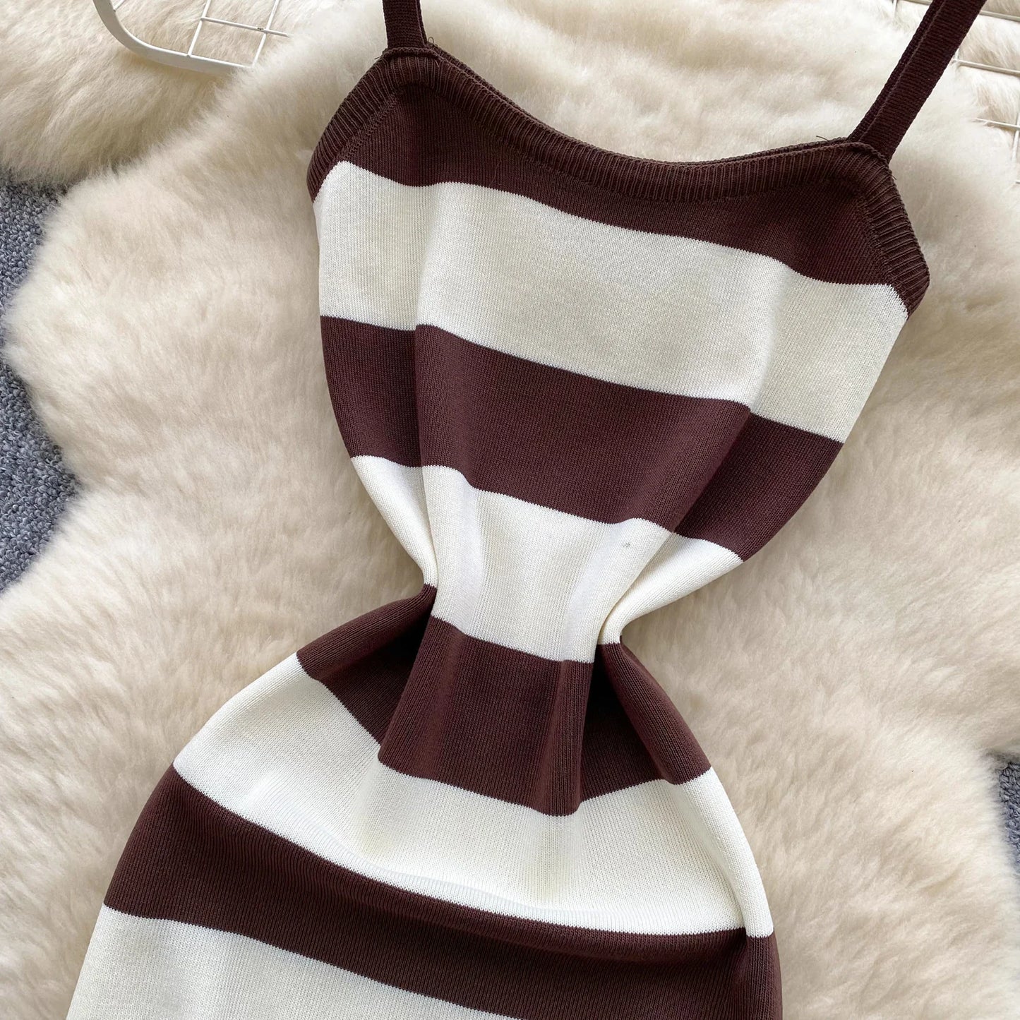 2025 & 2026 Lady New Stripes Ins Fashion Sexy Package Hips Bodycon Dress  Summer Knitted Spaghetti Straps Outfits Maxi Long Women Dress