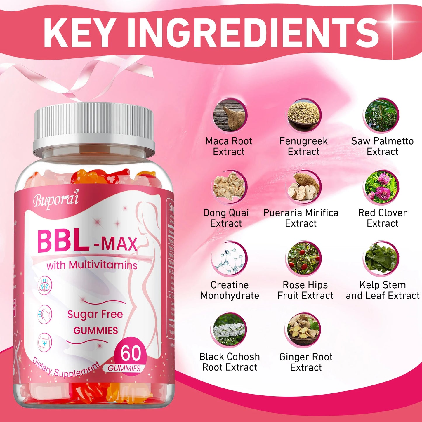BBL -MAX Gummies - Helps Lift and Maintain Body Shape, Lifts and Tightens, Shapes The Buttocks - 60 Capsules