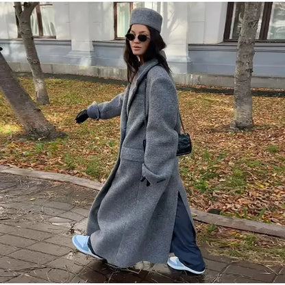 Solid Warm Elegant Women Coat Turn-down Collar Long Sleeve Jacket Casual Winter Autumn Long Outerwears Lady Fashion Loose Coats