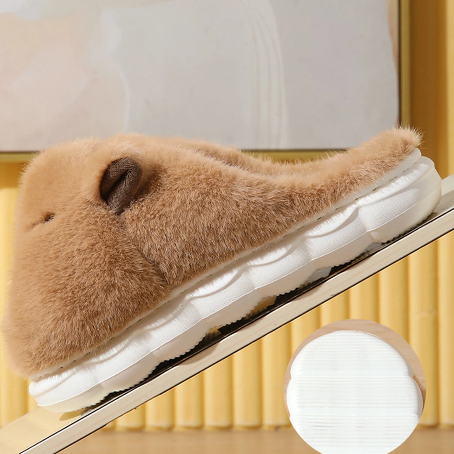 Capybara Flat Thermal Slippers Anti Slip Warm Slip-On House Shoes Half-Covered Soft Plush Slippers for Winter Autumn