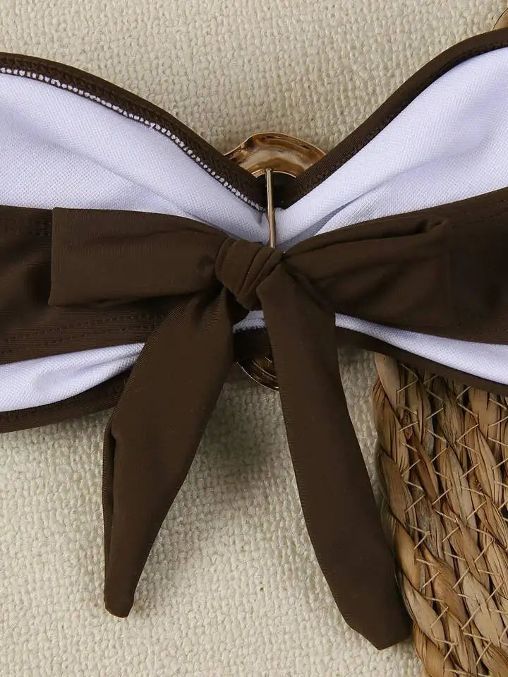 Women Strapless Bikinis Sets Summer Push Up Swimwear Two Pieces Suits Female Sexy Swimsuits Solid Color Lady Backless Beachwear