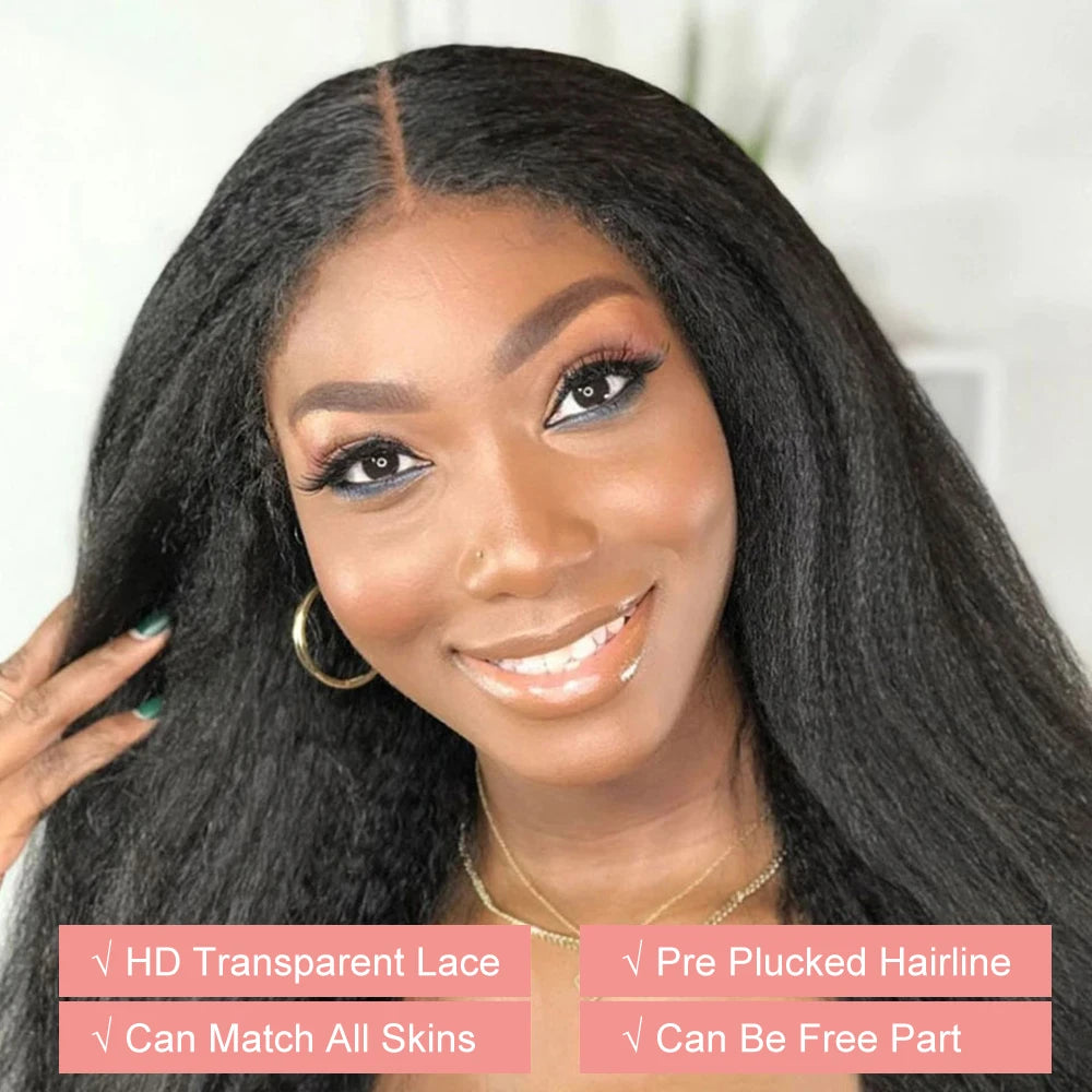 13x6 Kinky Straight Lace Front Human Hair Wig With Kinky Edges Baby Hair 360 Transparent Lace Yaki Straight Human Hair Wigs
