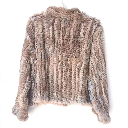 Women Winter Real Rabbit Fur Knitted Coat Female Casual Long Sleeve Genuine Fur Jacket Warm Thick Outwear Femme