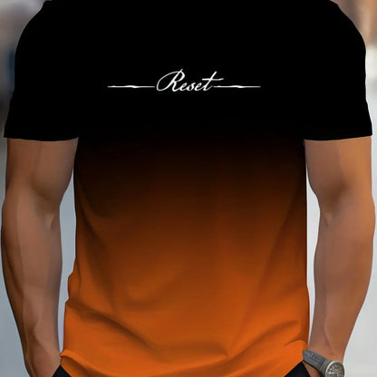 Alphabet Print Gradient Crew Neck Short Sleeve T-shirt For Men, Casual Summer T-Shirt For Daily Wear And Vacation Resorts