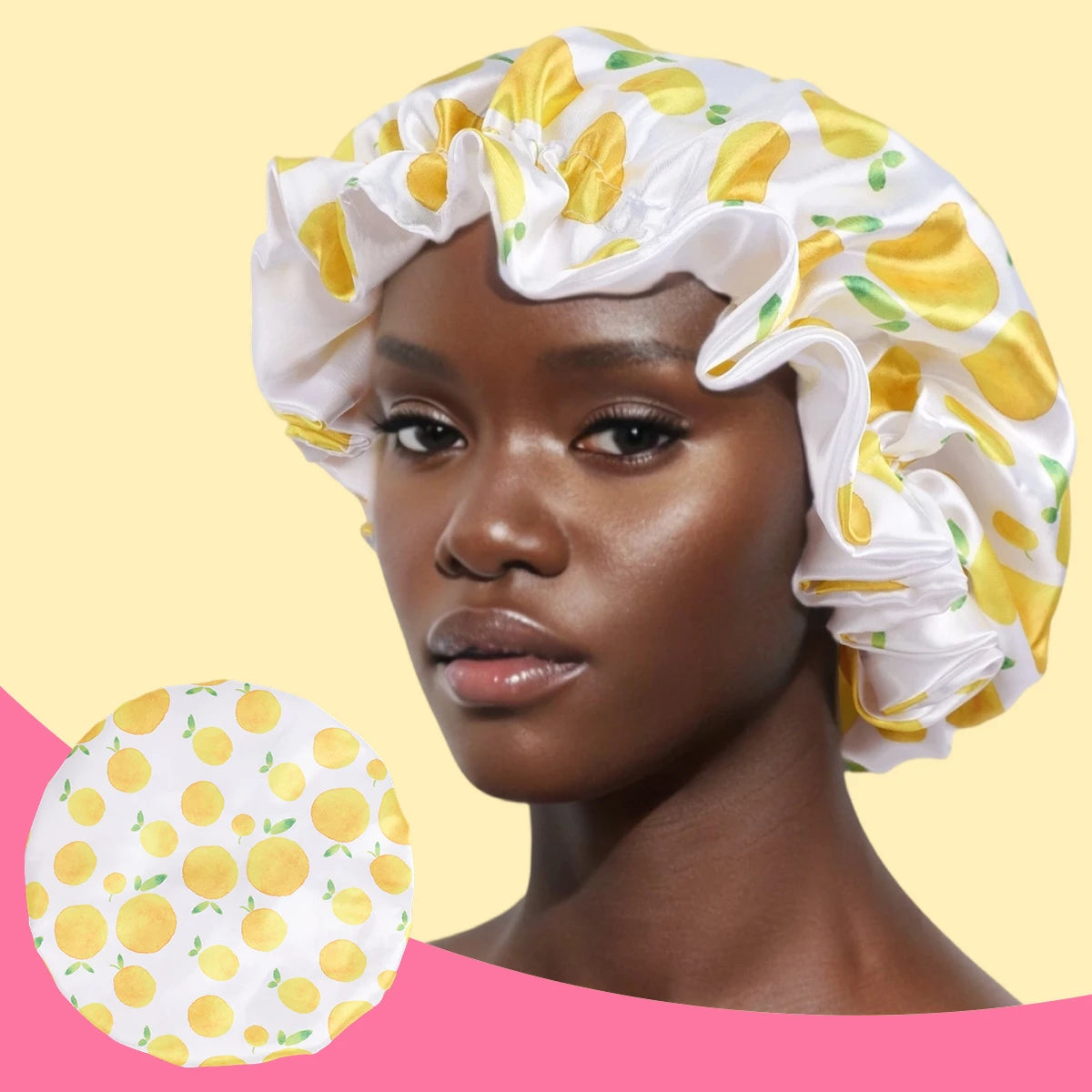 1 Piece Satin Silk Sleep Cap with Fruit Animal Print Double Layer Comfortable for Daily Use