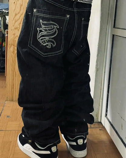 Y2K Best Selling Explosions Men and Women With Retro Embroidery Baggy Jeans Harajuku Rock Hip-Hop Casual Joker Wide Trousers