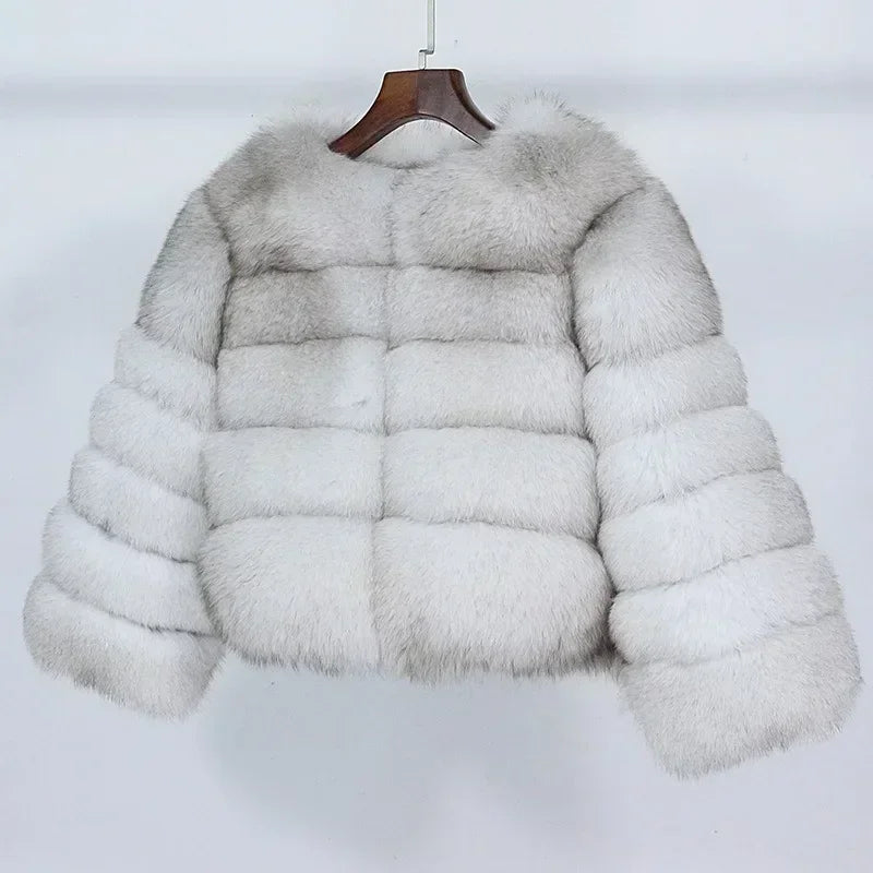 Real Fox Fur Coat Winter Jacket Women O-neck Thick Fashion 2025 & 2026 Natural Fox Fur Raccoon Outerwear Warm Luxury Female Plus Size