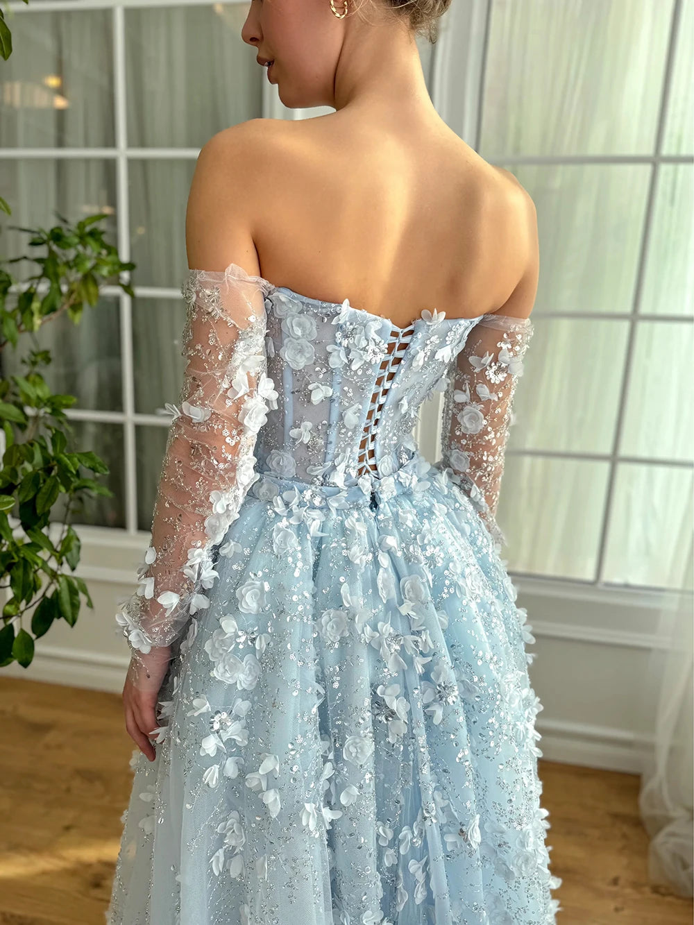 Elegant 3D Flower Evening Dress with Detachable Skirt 2025 & 2026 Luxury Mermaid Long Sleeves Formal Prom Wedding Party Gown Customized