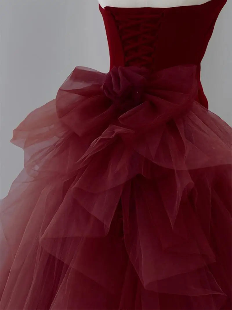 Wine Red Prom Dress Tulle Dress Off Shoulder Long Dress Princess Classic Wedding Dress 2024 Gorgeous High Quality Evening Dress