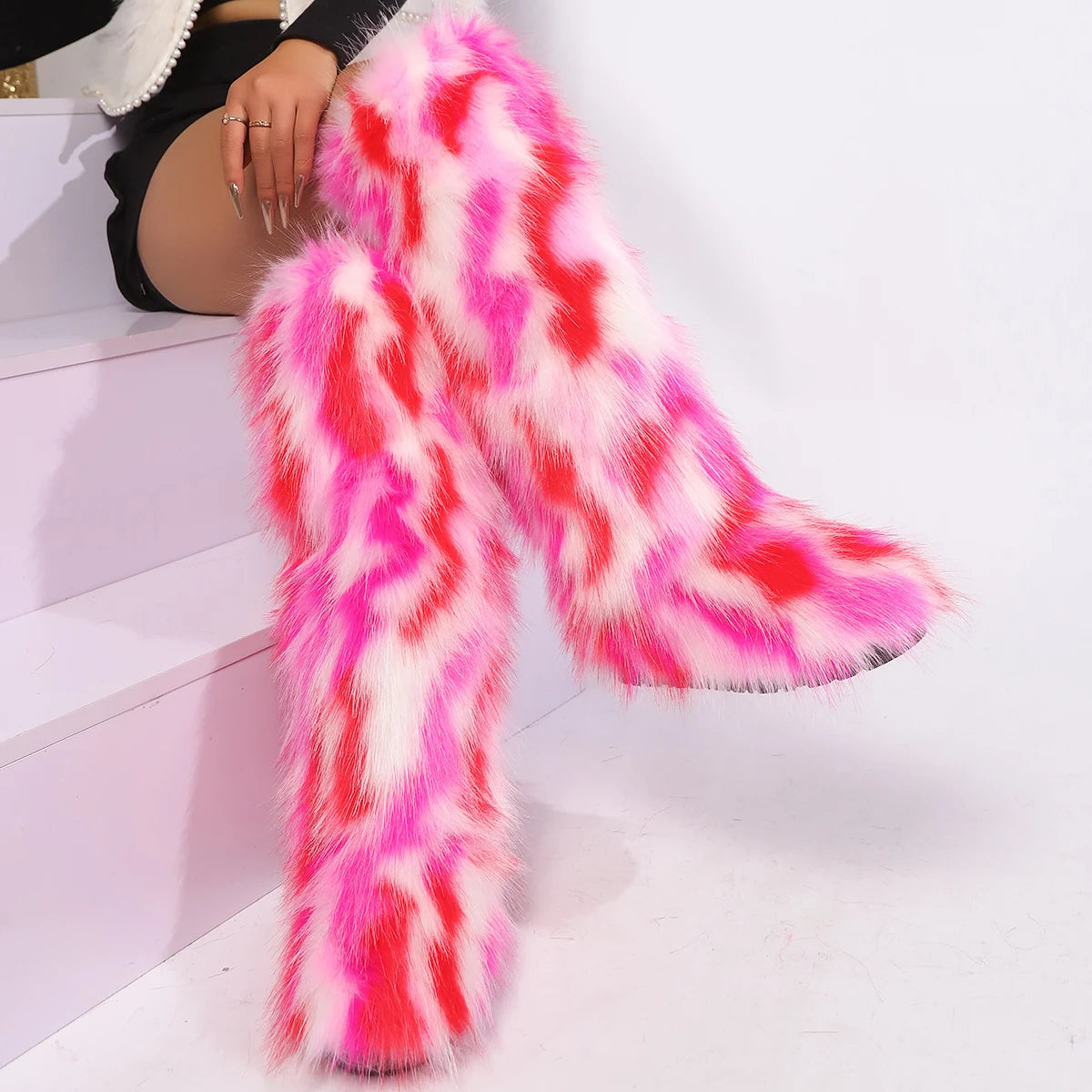 Winter New High Boots Over The Knee Snow Boots Women Plus Velvet Warm Imitation Fox Fur Boots Imitation Raccoon Fur Winter Boots