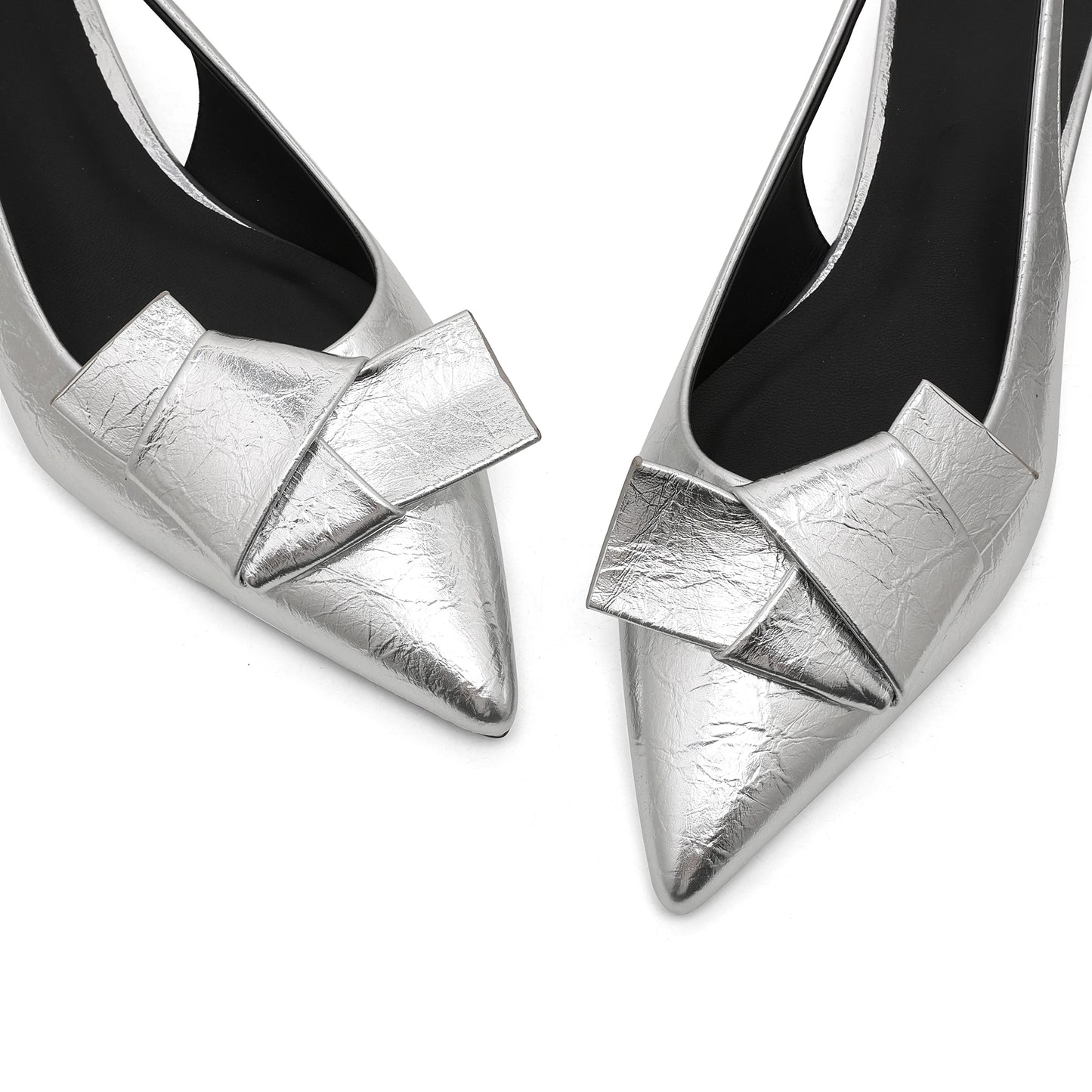 GIGIFOX Kitten Low Heels Bownkot Pointy Toe Leisure Sandals Pleated Slip-on Back Strap Flats Chic Office Ladies Shoes For Woman