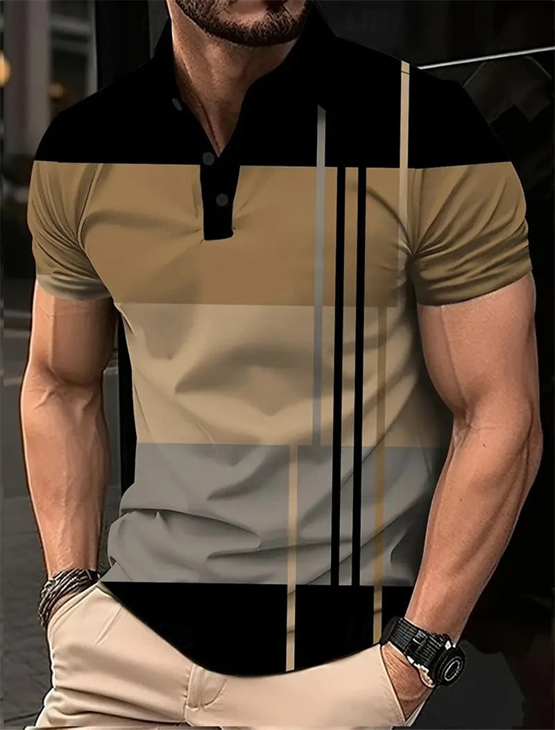 Simple Vertical Stripes Polo Shirts Fashion Summer Short Sleeve 3D Printed Polo Shirt Casual Oversized Business Mens Clothing