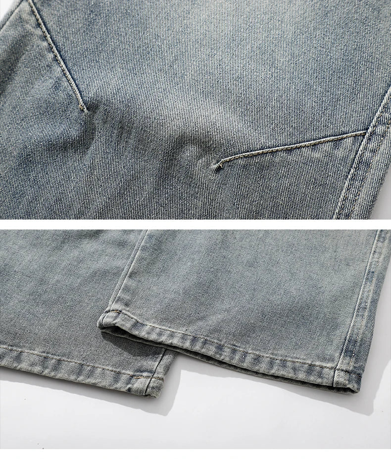 2025 Hip-hop Baggy Denim season elastic waist New Korean Men's Jeans American Loose Fit Wide-leg Straight Casual Trousers Street