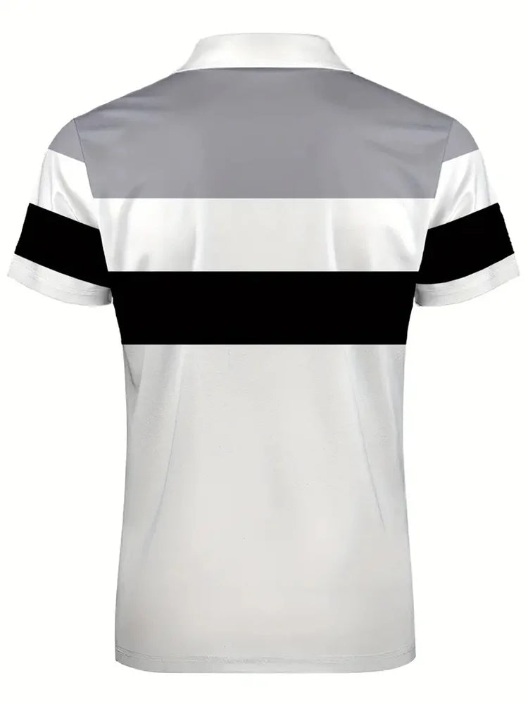 Men's Casual Polo Shirt Fashion Stitching Line Design Slight Stretch Comfortable Fabric Plus Size Men's Lapel Short Sleeves Top