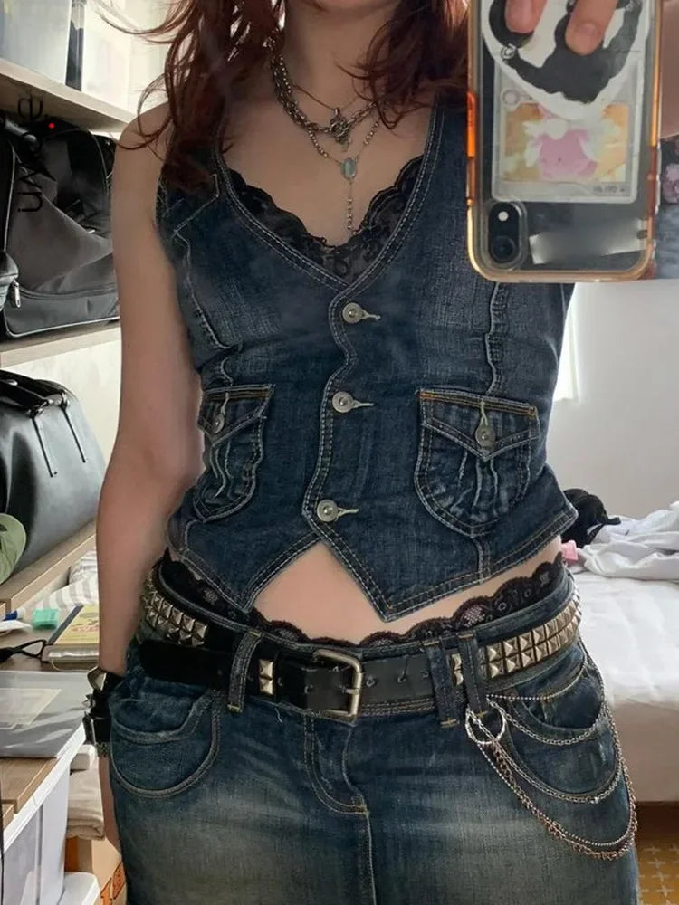 Women's Denim Vest Slim Fit European American Cross Border Trade Goods Smooths Your Silhouette Dense Fabric Vest