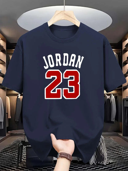 Men's summer 100 cotton fashionable casual loose plus size JORDAN 23 printed sports round neck short sleeved T-shirt top