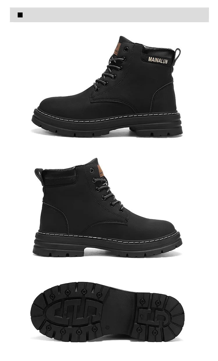 Classic Men High Top Boots High Quality Yellow Leather Boots Fashion Outdoor Sneakers Men Lace Up Non-Slip Ankle Boots for Men