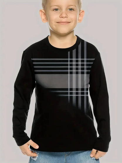 Autumn Classic Boyst-Shirt Outdoor Round Neck Long Sleeves Top Stripe 3D Print Street Loose T-Shirt Comfort Children's Clothing