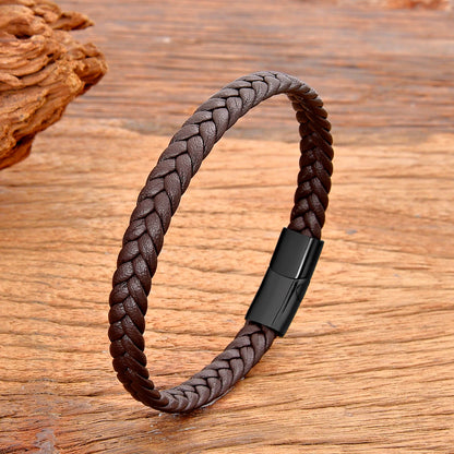 Simple Classic Stainless Steel Bracelet for Women Men Genuine Braided Leather Bangles Special Birthday Party Couple Jewelry Gift