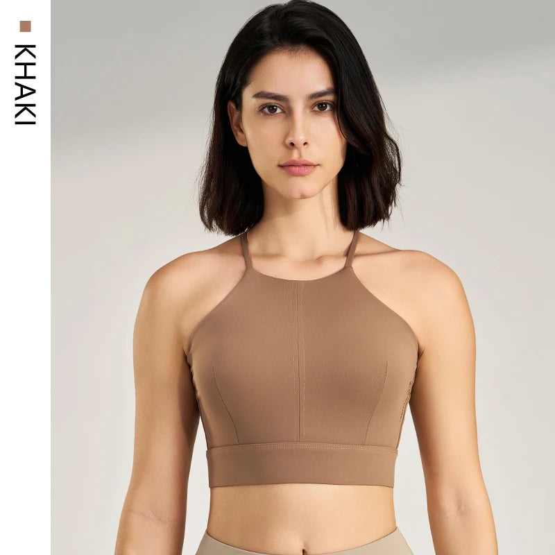 Women's sexy halter top gym high intensity workout yoga clothing gathered shockproof sports underwear yoga undershirt