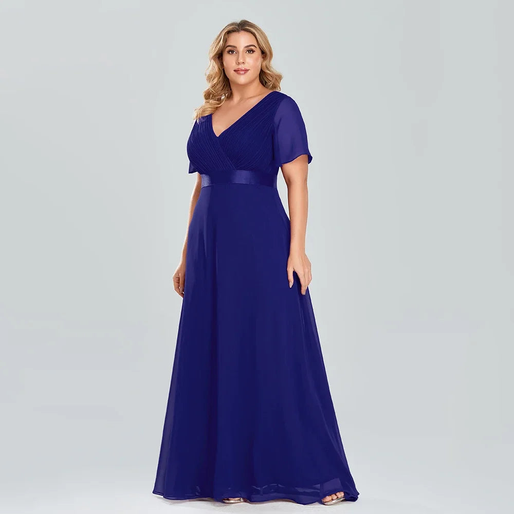 Prom Dresses Plus Size Evening Dresses Long  Elegant A Line V Neck Ruffles Chiffon Formal Wedding Party Dress Robe De Soiree