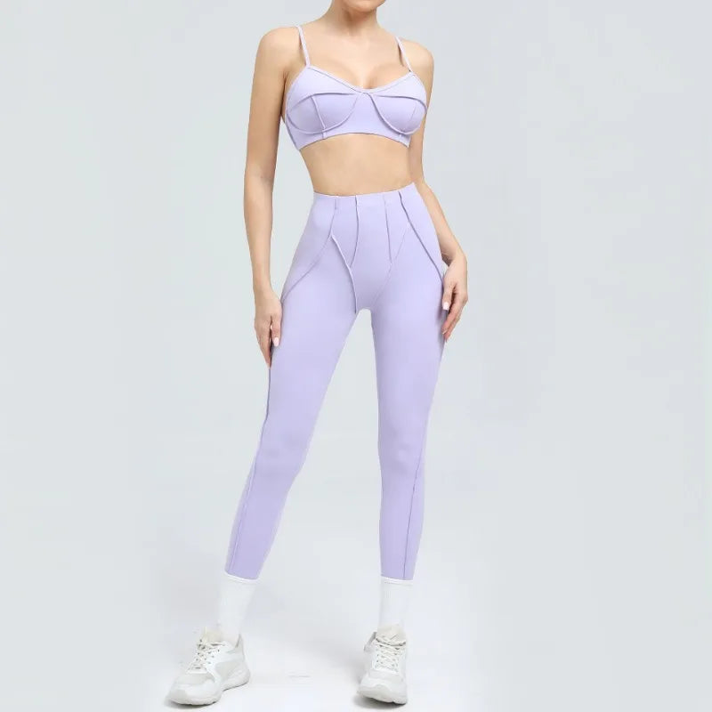 Yoga Fitness Sports Sets High Waist Hip-lifting Shorts Open Back Bra Suit Casual Running Workout Gym Leggings Sexy Set for Women