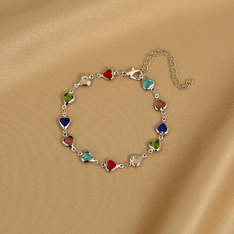 Elegant Red Crystal Zircon Metal Chain Bracelets for Women Colorful Heart Bracelets Party Wedding Girl Wrist Jewelry Gift