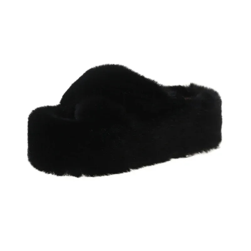 Woman Furry Ladies Faux Fur Luxury Fluffy Plush Slipper House Soft Fuzzy Girl Platform Indoor Flat Casual Sabot Round Toe Winter