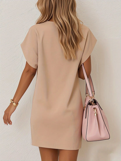 Women's summer casual plus size portrait abstract print large round neck short sleeved pocket dress