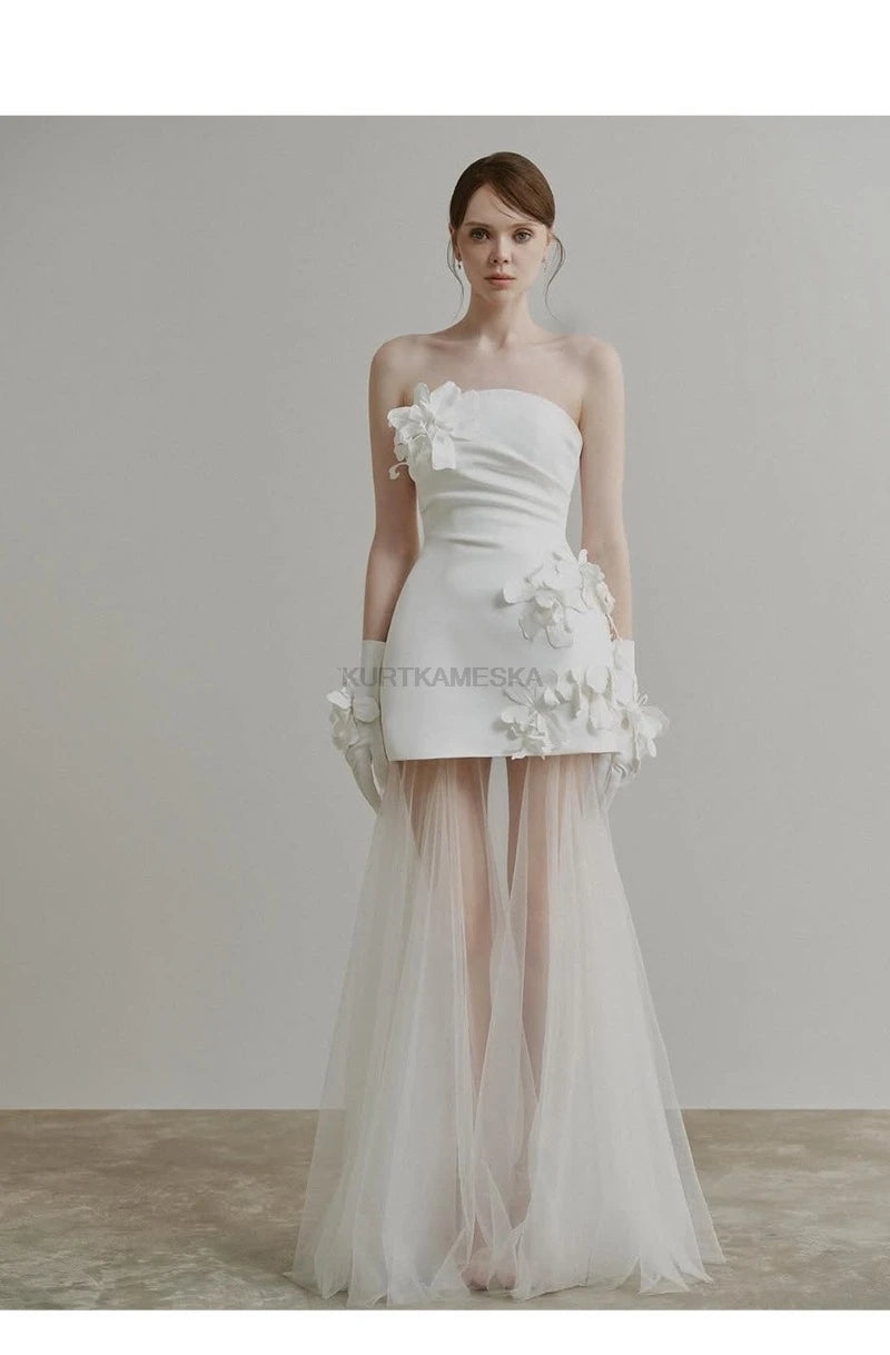 Wedding Dresses Sweet Flower Strapless For Women 2025 Satin White Evening Dress Elegant Floor-length Simple Wedding Shooting