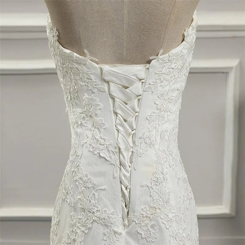 Vestidos Para Mujer Elegantes Para Boda New Strapless Slimming Fishtail Sweet Lace French Light Luxury Bride Light Wedding Dress